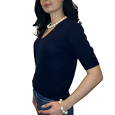 Navy Cashmere V-Neck T-Shirt